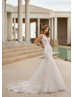 Plunging Neck Ivory Lace Tulle Romantic Mermaid Wedding Dress